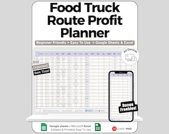 Food Truck Business Spreadsheet Google Sheets Template, Route & Event Revenue Tracker, Location Profit Cost Log and Sales Dashboard, Log