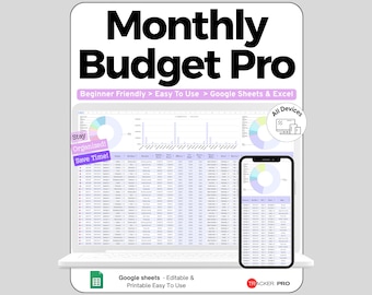 Monthly Budget Spreadsheet Google Sheets Template, Budget Planner by Paycheck, Income Expense Tracker & Savings Goal Dashboard, Digital Log