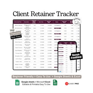Client Retainer Hours and Deliverables Tracker Google Sheets Template, Freelancer Retainer, Tasks and Client Work Log, Excel