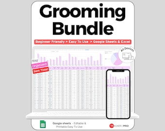 Dog Grooming Business Bundle Google Sheets, Groomer Client and Pet Profile Tracker, Appointment & Vaccine Record Spreadsheet for Groomers