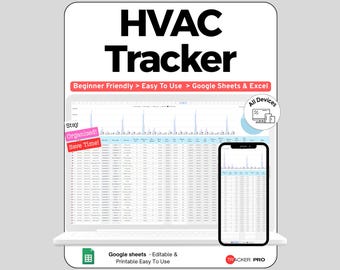 HVAC Service Business Tracker Google Sheets, Heating and Cooling Job Log Template,Service Call & Maintenance Contract Spreadsheet, HVAC Tool
