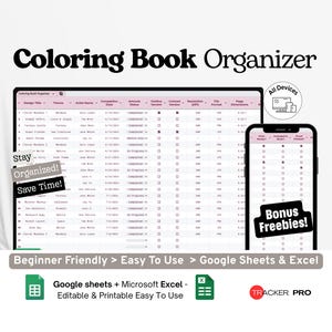 Coloring Book Organizer Google Excel, Design Log, Printing & Sales Tracker, Digital/Printable Coloring Sheet Tracker Google Sheets