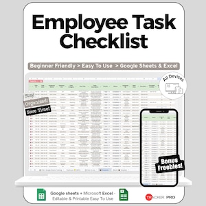 Employee Task Checklist, Excel To Do List Template, Daily Task Manager Google Sheet, Activity  Tracker Digital Checklist Office Organizer