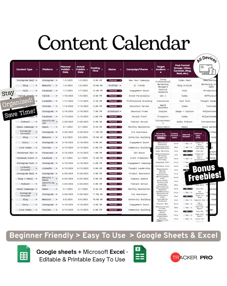 Content Calendar and Posting Schedule Google Sheets Template (social ...