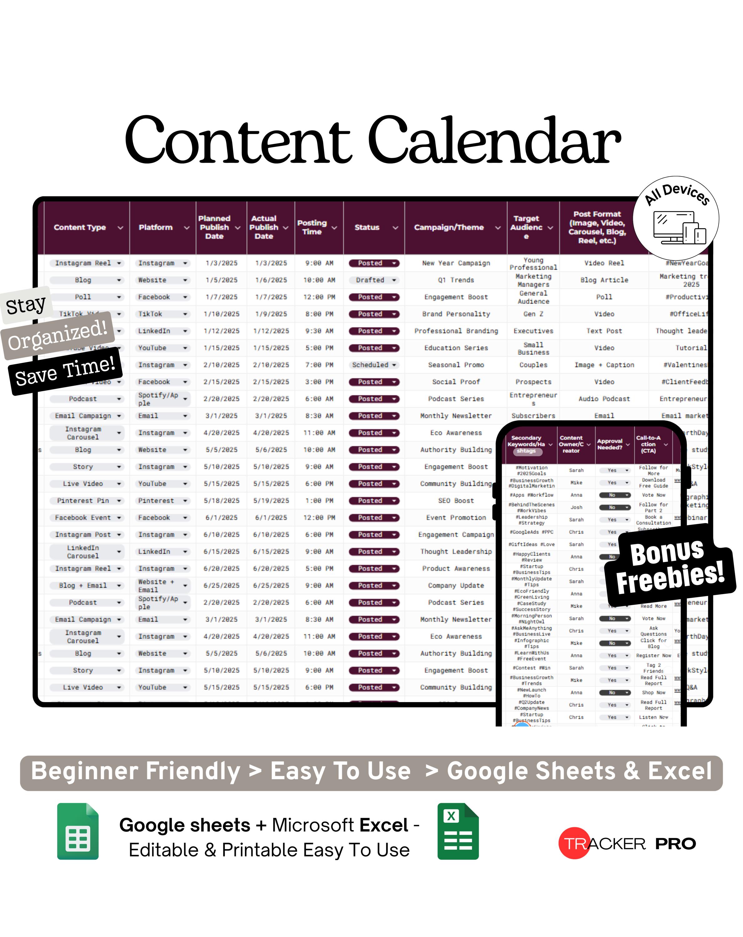 Content Calendar and Posting Schedule Google Sheets Template (social ...