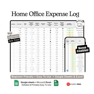 Home Office Equipment Expense Log Google Sheets Template Work From Home Budget, Reimbursement and Business Deduction Tracker, Excel Editable