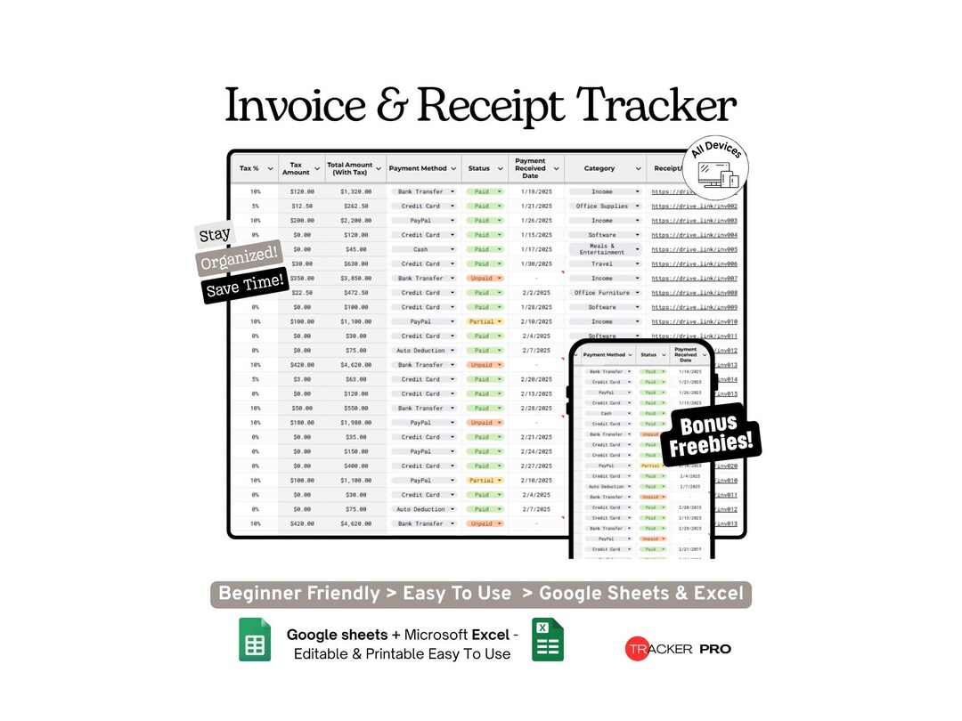 Invoice and Receipt Tracker Google Sheets Template (business Income ...