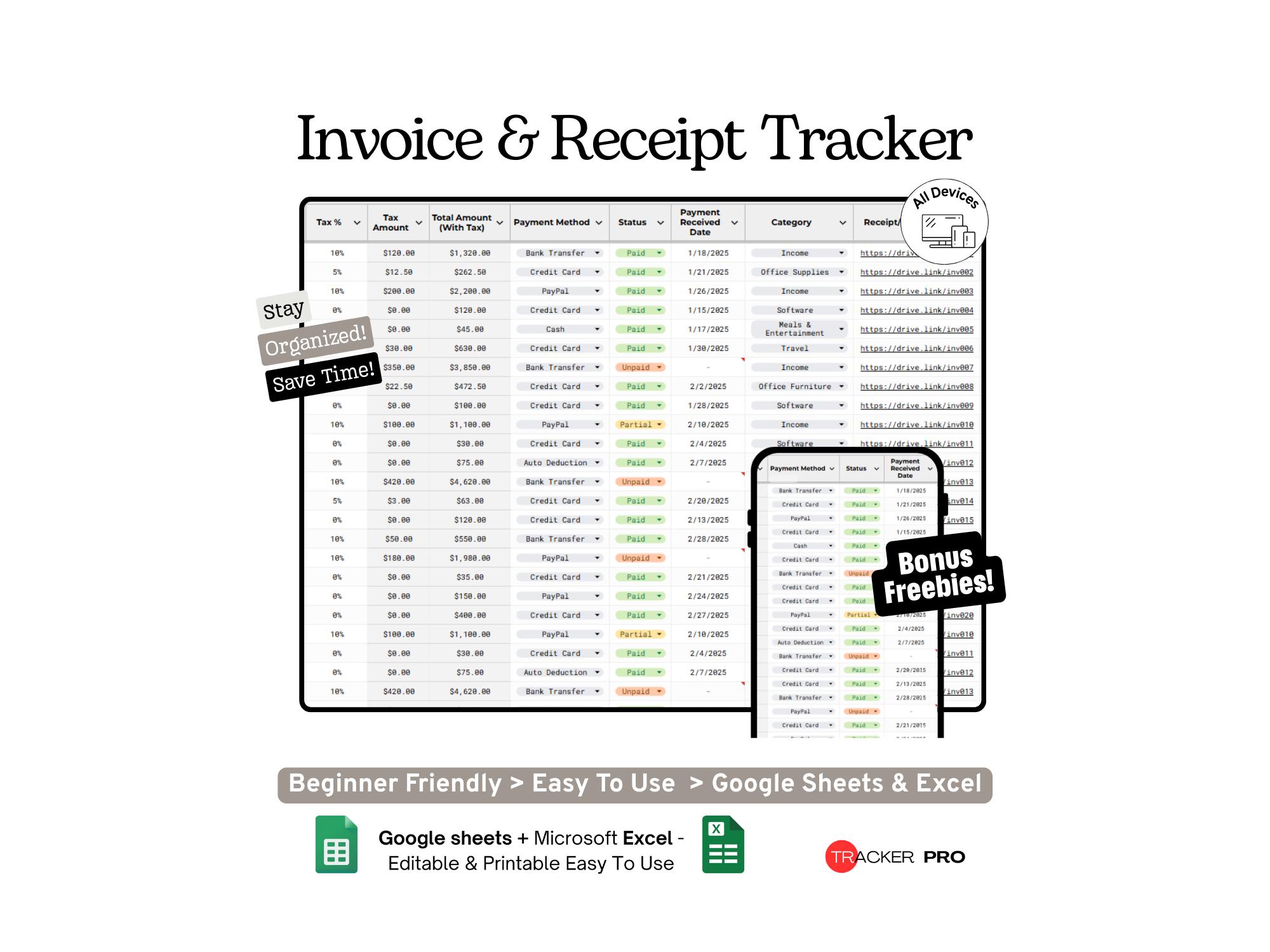 Invoice and Receipt Tracker Google Sheets Template (business Income ...