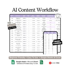 AI Content Generation Workflow and Fact-Check Log Google Sheets Template, AI Prompts, Outputs and Verification Tracker, Excel