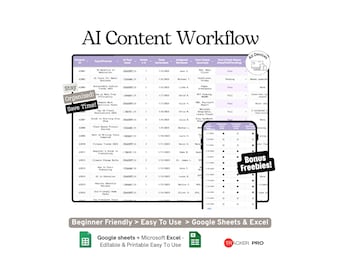AI Content Generation Workflow and Fact-Check Log Google Sheets Template, AI Prompts, Outputs and Verification Tracker, Excel