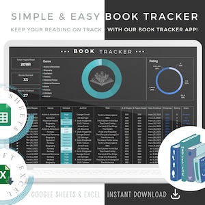 Tracker registro di lettura, Inventario libri, Foglio di calcolo di lettura, Fogli Google e modello Excel, Tracker lettura 2023, Modello tracker libro,
