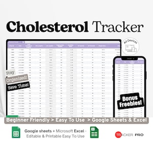 Bewerkbare cholesteroltracker voor Google Excel, logboek voor lipidenprofiel, spreadsheet voor HDL, LDL en triglyceriden, sjabloon voor hartgezondheidsmonitoring in Google Sheets