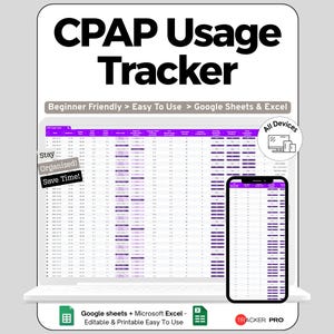 Sleep Apnea CPAP Usage Excel Google Sheets , Monitor CPAP Machine Hours, Oxygen Levels, Sleep Quality, Therapy Compliance, Health Progress