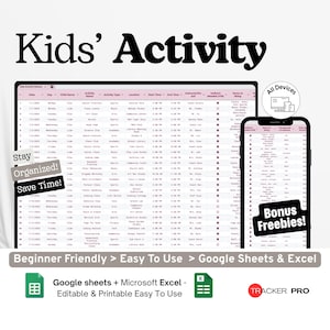 Activiteitenplanner voor kinderen in Google Excel, overzicht van buitenschoolse activiteiten, organisator van sport en lessen, wekelijkse planner voor kinderen in Google Sheets.