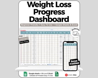 Weight Loss Tracker Spreadsheet Google Sheets Template, Calorie & Weigh In Log with Progress Charts, Diet and Fitness Dashboard, Printable