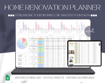 Home Renovation Checklist, Home Renovation Spreadsheet, Remodel ...