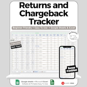 Returns Tracker Spreadsheet for Google Sheets and Excel Refund Monitoring Chargeback Tracking and Revenue Impact Dashboard