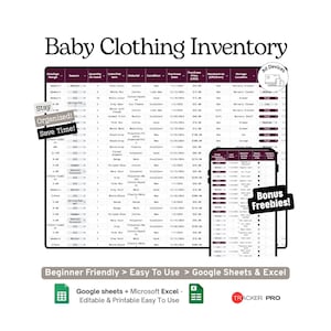 Baby Clothing and Gear Inventory Tracker Google Sheets Template Baby Wardrobe, Gear Checklist and Shopping Log Spreadsheet, Excel Template