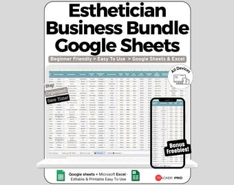 Esthetician Business Bundle Google Sheets Template, Skincare Client History & Booking Tracker, Retail Inventory and Spa Bookkeeping, Log