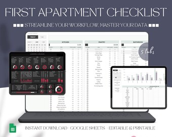 Furniture Inventory, First Apartment Checklist Template Excel Spreadsheet, Our First Apartment Planner Google Sheets, College Apartment List