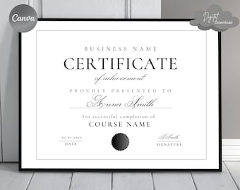 Certificaat van voltooiing sjabloon, bewerkbaar trainingscertificaat, afdrukbaar make-up artiest wimpers certificaat, Canva sjabloon 2024