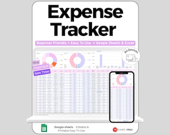 Expense Tracker Spreadsheet Google Sheets Template, Daily Spending Log with Monthly Summary, Personal & Small Business Expense Report Sheet