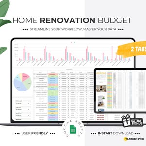 Budgetplanner voor woningrenovatie voor Excel Google Spreadsheets | DIY-planner | Budgetsjabloon voor renovatieprojecten | Renovatietracker-spreadsheet