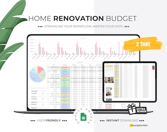 Home Renovation Budget Planner for Excel Google Sheets | DIY Planner | Renovation Project Budget Template | Renovation Tracker Spreadsheet