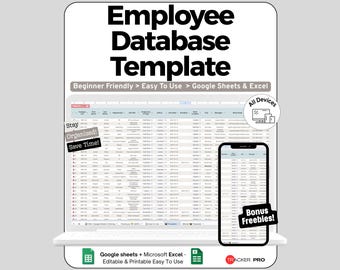 Employee Database Template Google Sheets, Employee Directory Excel Spreadsheet, Human Resources Staff Directory Team Management HR Templates
