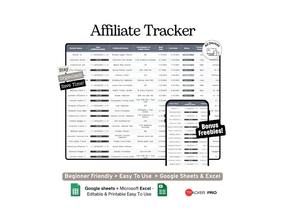 Collab Sheet Affiliate and Collab Tracker Google Sheets Template, Affiliate Partners ...