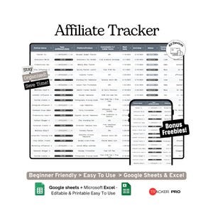 Plantilla de Hojas de Cálculo de Google para Seguimiento de Afiliados y Colaboraciones, Socios Afiliados, Colaboraciones de Influencers y Registro de Pagos, Hojas de Cálculo de Google para Excel