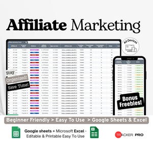 Affiliate Marketing Tracker Google Excel, Affiliate Link Organizer, Sales & Commission Log, Online Income Spreadsheet Template
