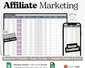 Affiliate Marketing Tracker Google Excel, Affiliate Link Organizer, Sales & Commission Log, Online Income Spreadsheet Template