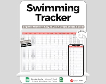 Hojas de cálculo de Excel y Google para entrenamientos y rendimiento en competiciones de natación: seguimiento de entrenamientos, tiempos, resultados de competiciones, progreso, sesiones de entrenamiento y planificación.