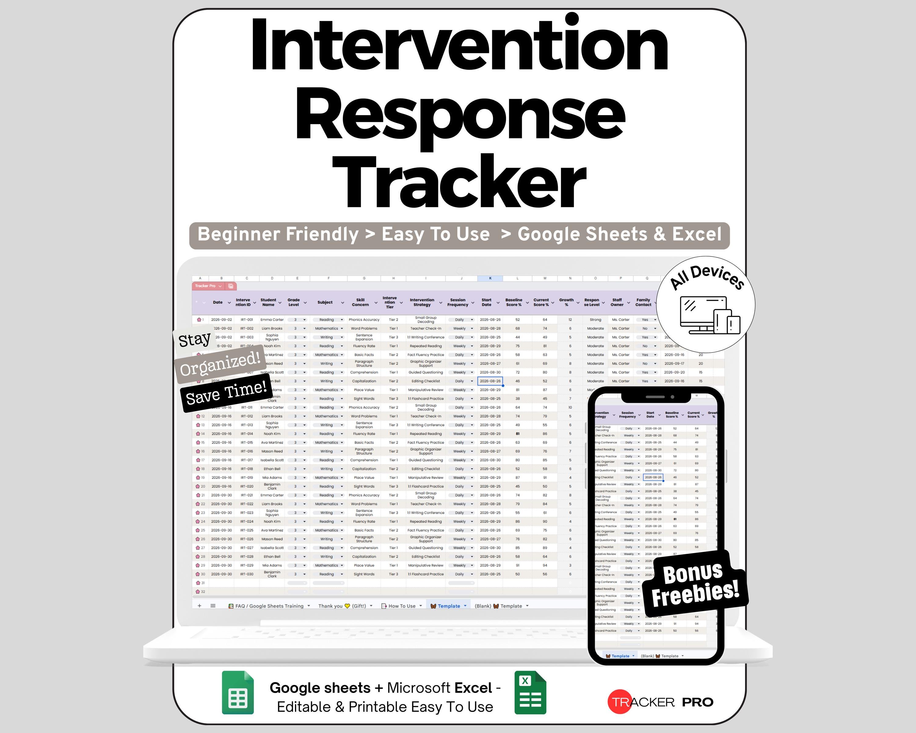 Intervention Tracker Spreadsheet for Google Sheets and Excel RTI ...