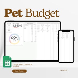 Pet Expense Tracker, Pet Budget Spreadsheet, Pet Spending Template, Google sheets Pet Budget
