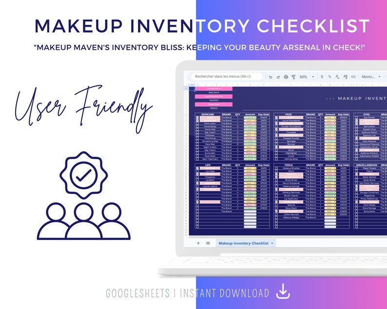 Ultimate Makeup Collection for Google Sheets Shop Highly Organized Virtual Cosmetics Inventory