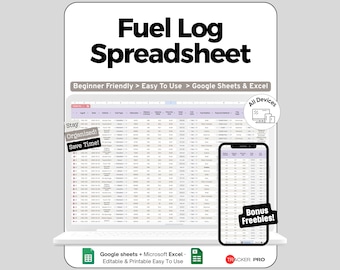Fuel Log Spreadsheet Google Sheets, Fuel Log Excel Spreadsheet, Gas Log, Gas Tracker, Fuel Tracker, Fuel Log Sheet, Fuel Cost Tracker