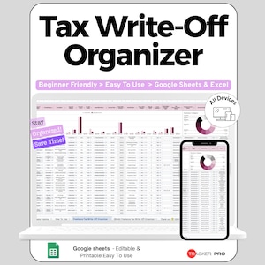 Freelance Tax Write-Off Organizer Google Sheets, Self-Employed Deduction Tracker, Business Expense & Tax Planning Spreadsheet, Excel Sheet