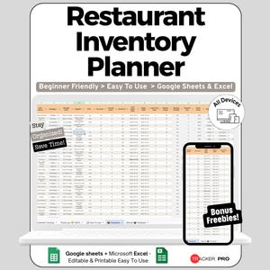 Restaurant Inventory Spreadsheet for Google Sheets and Excel Food Cost Tracking Stock Monitoring and Reorder Dashboard