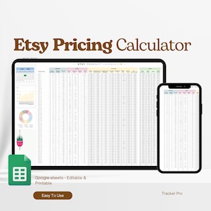Etsyの手数料と利益計算ツール、価格設定スプレッドシート、中小企業とEtsy販売者、Excel、Googleスプレッドシート、手数料戦略、Etsyストアでの販売