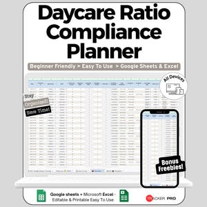 Daycare Compliance Spreadsheet for Google Sheets and Excel Staff Ratio Tracking Enrollment Monitoring and Safety Dashboard