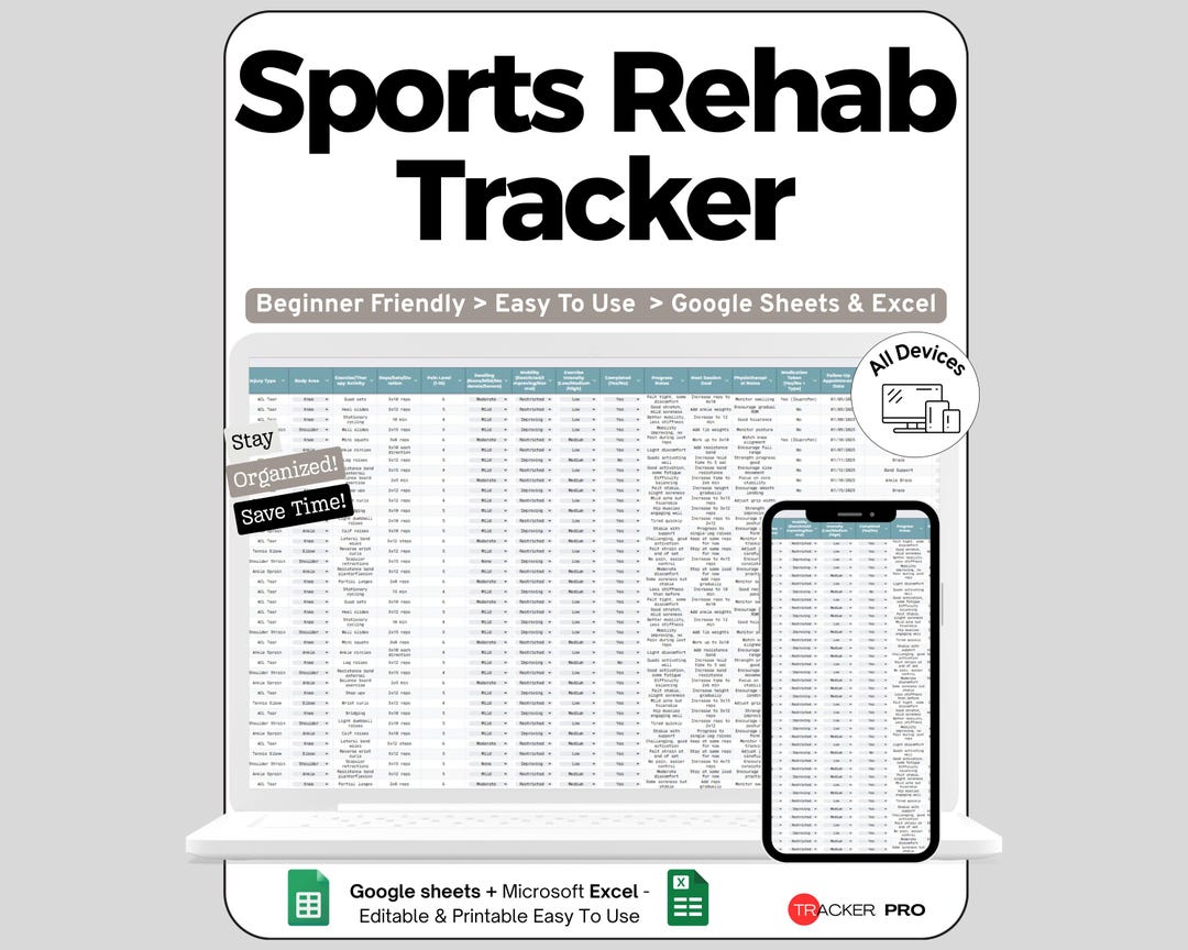 Sports Injury Rehab and Recovery Excel Google Sheets, Track Exercises ...