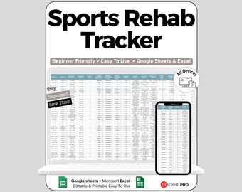 Sports Injury Rehab and Recovery Excel Google Sheets, Track Exercises, Pain Levels, Progress, Therapy Sessions, Healing Goals,Fitness Log