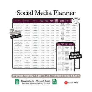 Planificador y rastreador de contenido para redes sociales Plantilla de Hojas de cálculo de Google Publicaciones, campañas, hashtags y registro de interacción Hoja de cálculo Microsoft Excel
