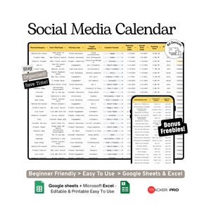 Social Media Content Calendar Google Sheets Template (Posts, Hashtags, Campaign Planning and Scheduling Spreadsheet) Excel