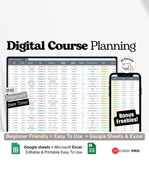 Digital Course Planning Workbook Google Excel, Online Course Outline Template, Curriculum Planner, Teaching Module Log Google Sheets Sheet