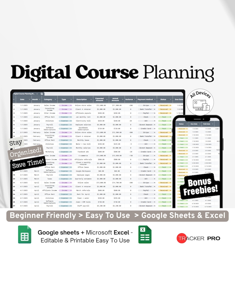 Digital Course Planning Workbook Google Excel, Online Course Outline Template, Curriculum Planner, Teaching Module Log Google Sheets Sheet image 1