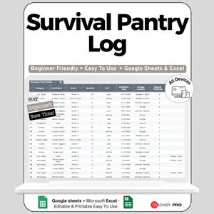 Emergency Pantry Stockpile Tracker Spreadsheet, Food Storage Inventory, Excel Google Sheets Prepper Log Survival Planning Hub