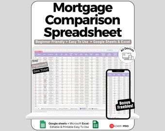 Mortgage Comparison Spreadsheet Google Sheets Template, Home Loan Lender Comparison with Rate Points & Closing Costs, Total Cost Calculator
